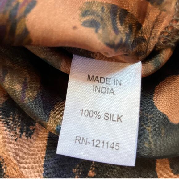 Casual Studio Bohemian Print Silk Shirt Size M Brown - Picture 7 of 7